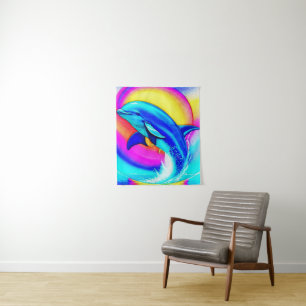 Tapiz Delfín alegre en colores arcoiris