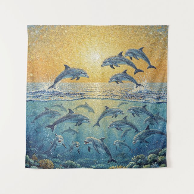 Tapiz Delfines Felices Al Atardecer (Anverso)