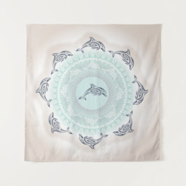Tapiz Delfines Mandala Azul Taupe Costero