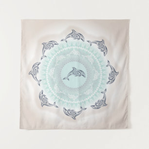 Tapiz Delfines Mandala Azul Taupe Costero
