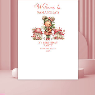 Tapiz Delicioso cartel de cumpleaños floral rosa de hada