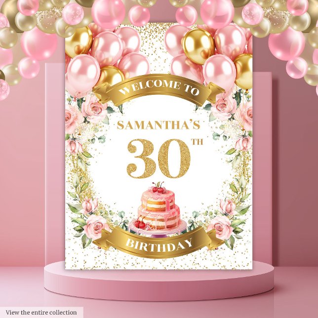 Tapiz Delicioso pastel de acuarela en tono dorado rosado (Lovely 30th Birthday Blush Gold Watercolor Cake Tapestry)