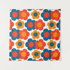 Tapiz Delicioso Retro Floral Azul y Naranja Alegre