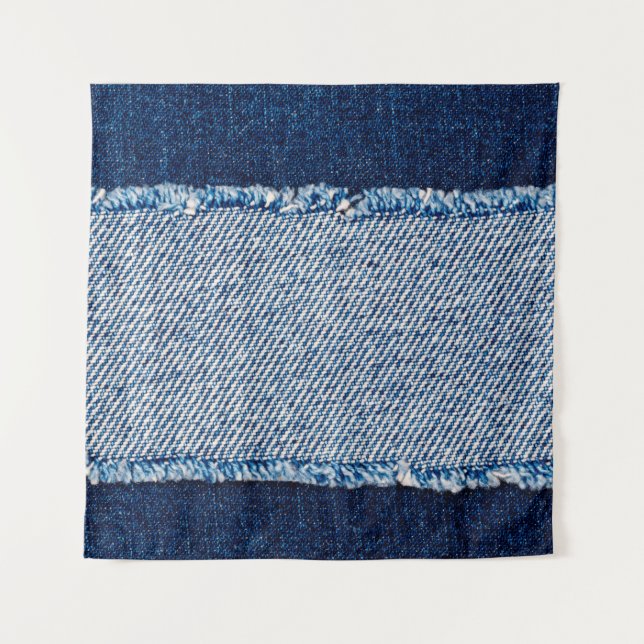 Tapiz Denim blue jeans fabric frame. Bleached denim fabr (Anverso)