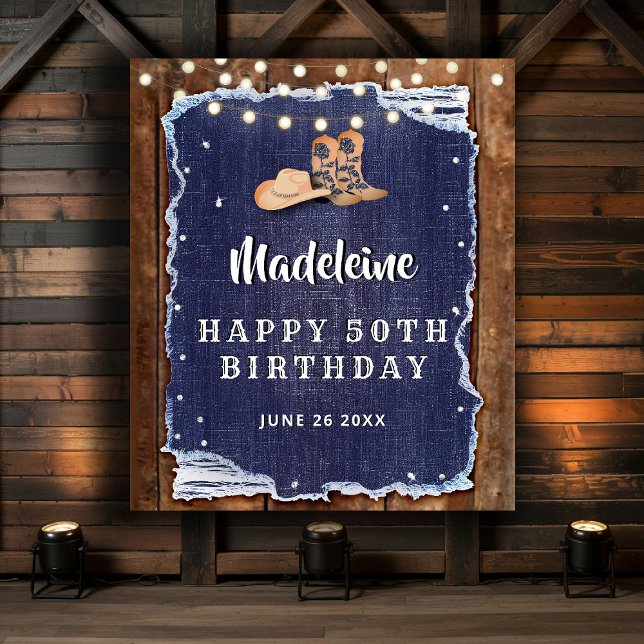 Tapiz Denim Diamonds Western Rustic Birthday Backup (denim and diamonds birthday party backdrop rustic wood country western elegant chic)