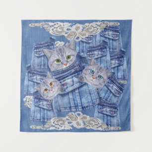 Tapiz Denim Jeans de bolsillo, gatitos y encaje