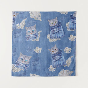 Tapiz Denim Jeans de bolsillo, gatitos y encaje
