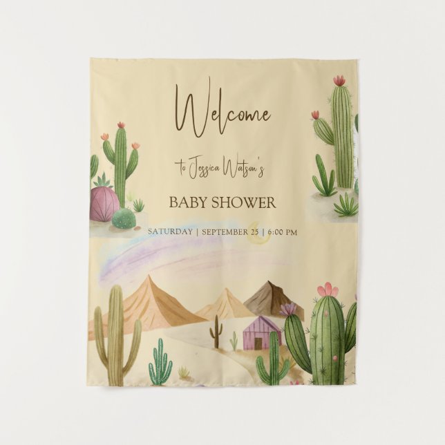 Tapiz Desert Oh Cactus Boy Boho Arch Baby Shower (Anverso)