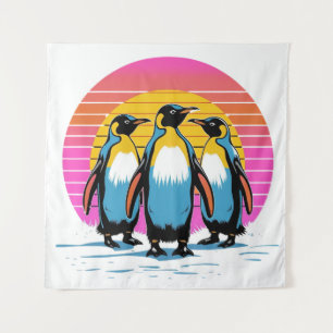 Tapiz Desfile pingüino - Familia Pingüino Retro Sunset