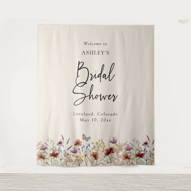 Tapiz Despedida de soltera floral bohemio (Anverso)