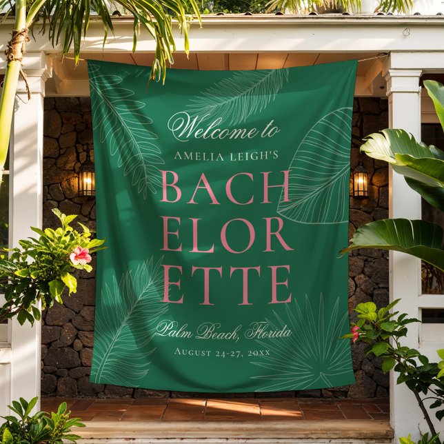 Tapiz Despedida de soltera moderna con hojas de palma tr (Subido por el creador)