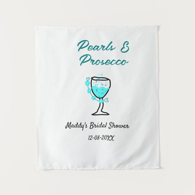 Tapiz Despedida de soltera perlas y prosecco azul negro  (Anverso)