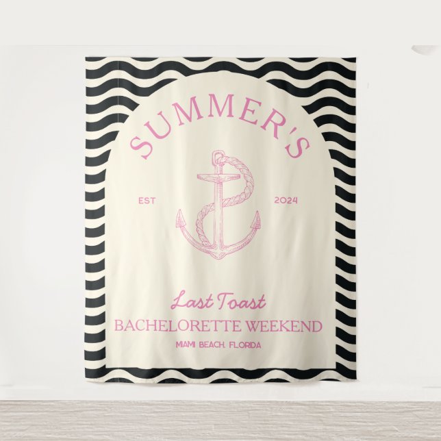 Tapiz Despedida de Soltera Tropical Rosa Retro Moderno C (Anverso)