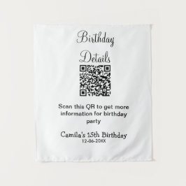 Tapiz detalles de fiesta de cumpleaños escaneado QR mode