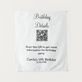 Tapiz detalles de fiesta de cumpleaños escaneados con qr