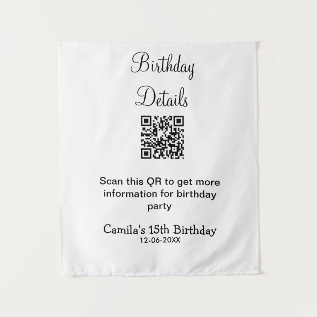 Tapiz detalles de fiesta de cumpleaños escaneados con qr (Anverso)