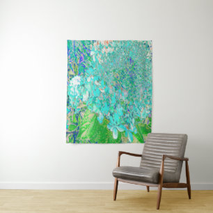 Tapiz Detalles de Hortensias Elegantes Aqua y Verde Lime