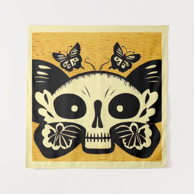 Tapiz Día de las Mariposas Muertas Woodcut 1 (Anverso)