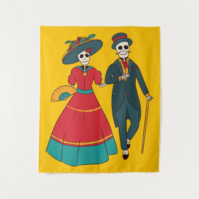 Tapiz Día De Muertos De La Pareja Catrina Mexicana (Anverso)