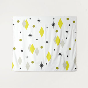 Tapiz Diamantes de la edad espacial Blanco gris amarillo