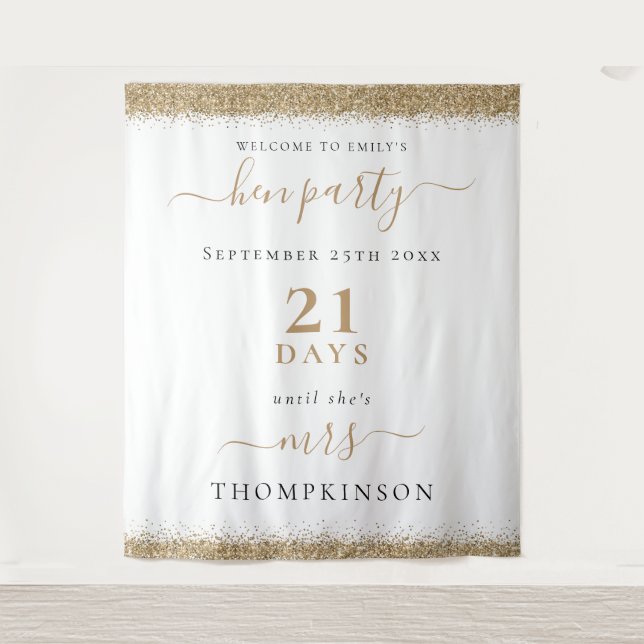 Tapiz Días de purpurina de oro hasta la boda Despedida d (Anverso)