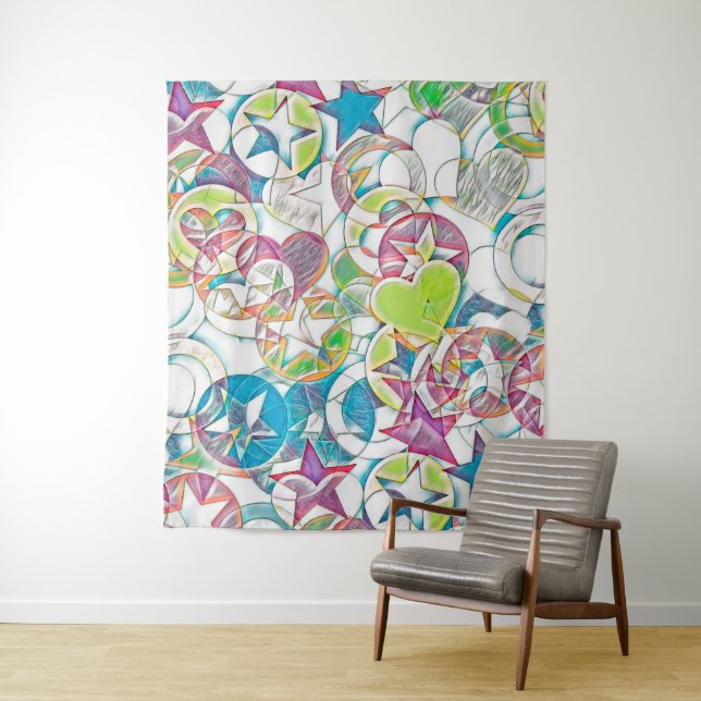Tapiz Dibujado a mano por EDDArt - Estrellas y Corazones (In situ)