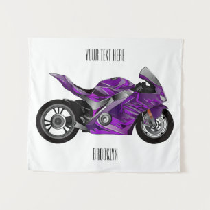 Tapiz Dibujo animado de motocicleta deportiva púrpura