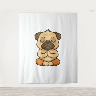 Tapiz Dibujo animado de relajación meditación yoga pug a