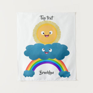 Tapiz Dibujo animado de sol nube arcoiris lindo y feliz
