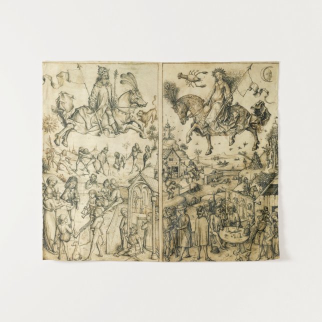 Tapiz Dibujo blanco negro antiguo de la astrología del (Anverso (horizontal))