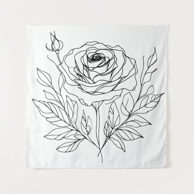 Tapiz Dibujo de arte de una línea de rosa minimalista en (Anverso)