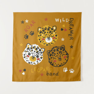 Tapiz Dibujo de cara de gato de leopardo lindo. Pequeña 
