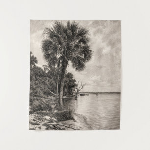 Tapiz Dibujo de la costa de la vieja Florida en grafito 