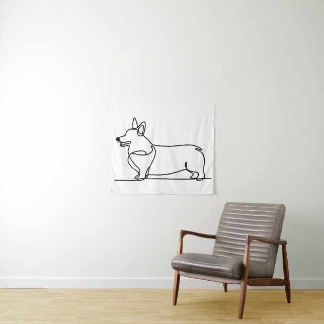Tapiz Dibujo de línea de corgi (In situ (horizontal))