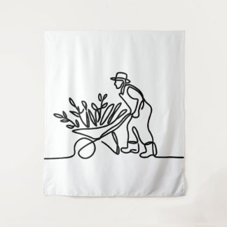 Tapiz dibujo de línea de un agricultor o jardinero
