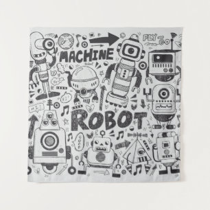 Tapiz Dibujo del ilustrador del robot Doodle