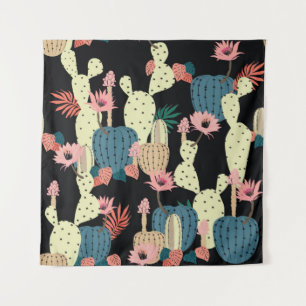 Tapiz Dibujo manual Cactus Plant and flowers Seamless Pa