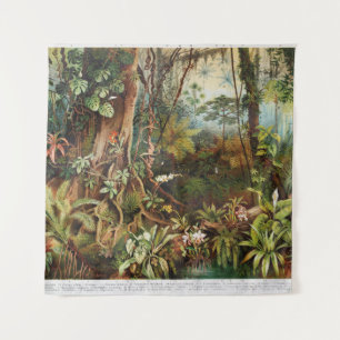 Tapiz Dibujo vintage de plantas forestales tropicales a 