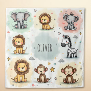 Tapiz Dibujos Animales De Safari En Acuarela Adorables