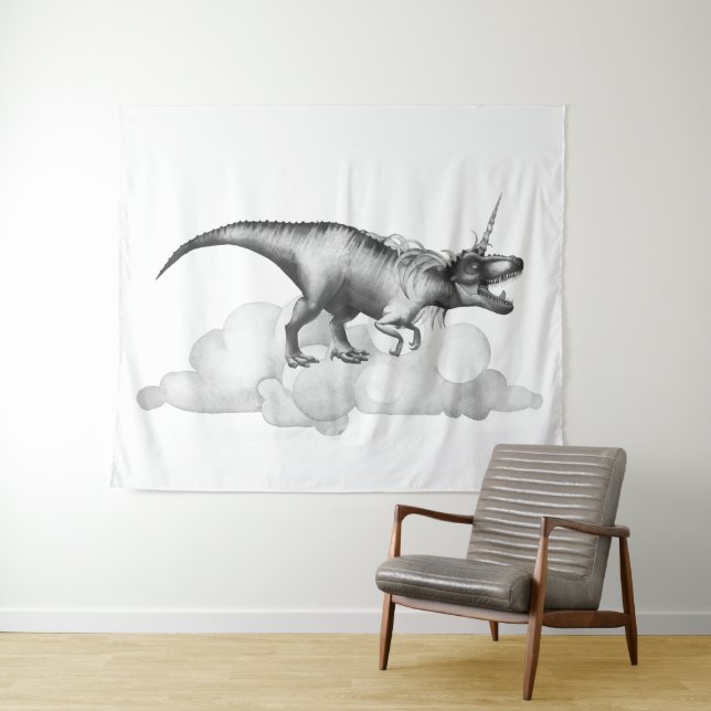 Tapiz Dinocuerno Plateado | Fantasía Cuerno de Unicornio (In situ (horizontal))