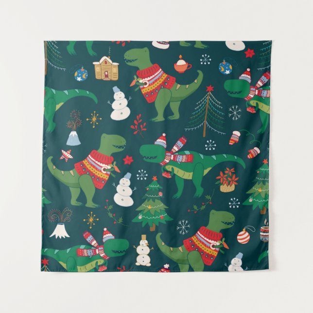 Tapiz Dinosaur T-Rex: Navidades Año Nuevo. (Anverso)