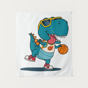 Tapiz dinosaurio jugando baloncesto