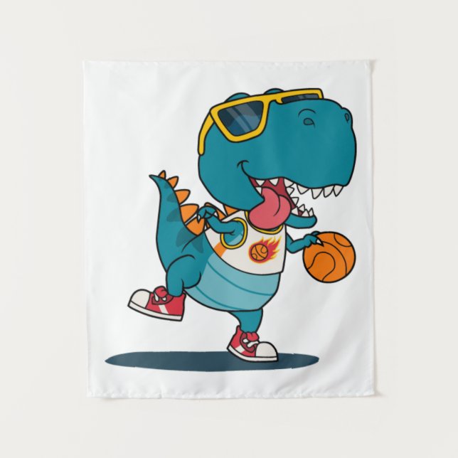 Tapiz dinosaurio jugando baloncesto (Anverso)