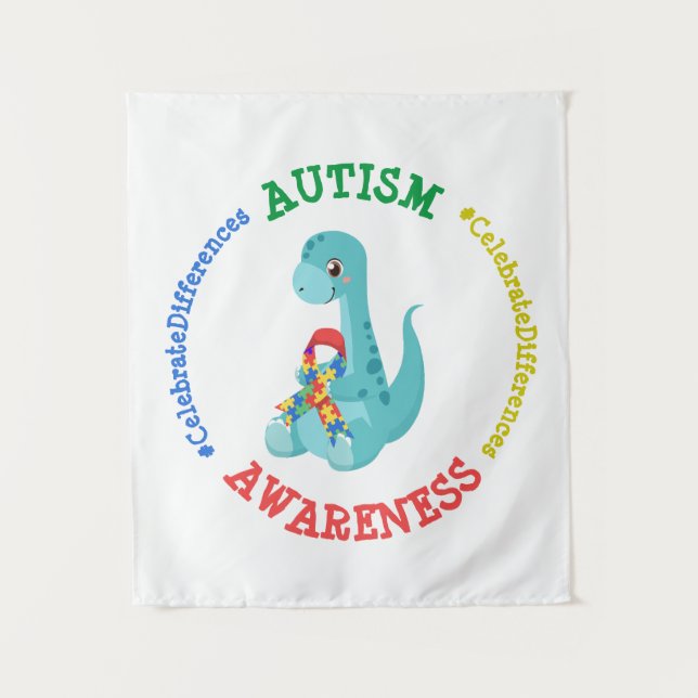 Tapiz Dinosaurios de sensibilización sobre el autismo (Anverso)