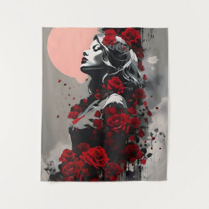 Tapiz Diosa con rosas rojas