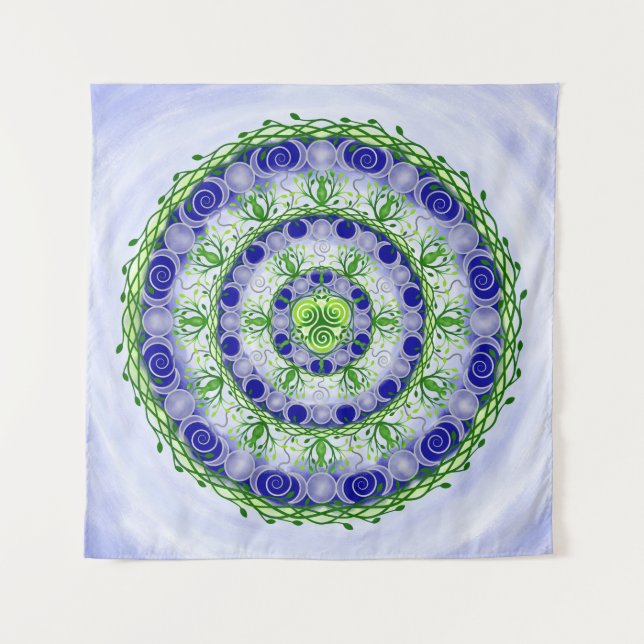 Tapiz Diosa de la luna verde y azul triple Mandala (Anverso)