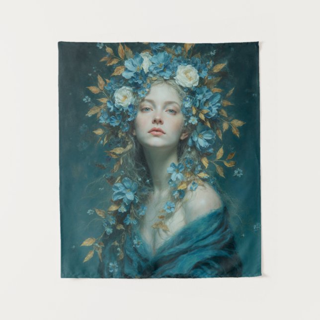 Tapiz Diosa de la Noche en Flores Azules (Anverso)