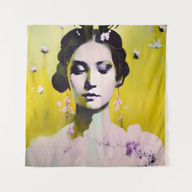 Tapiz Diosa primavera amarilla y rosa (Anverso)