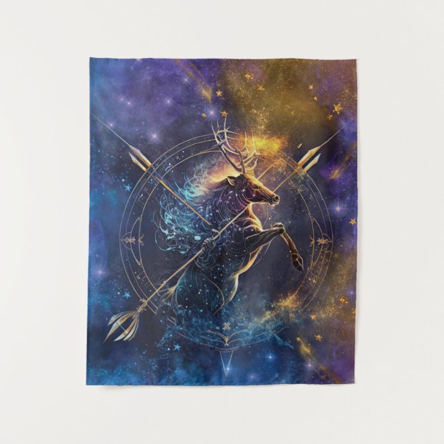 Tapiz Diseño de Acuarela del Signo Zodiacal Sagitario (Anverso)