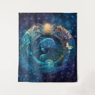 Tapiz Diseño de Acuario Signo del Zodiaco en Acuarela